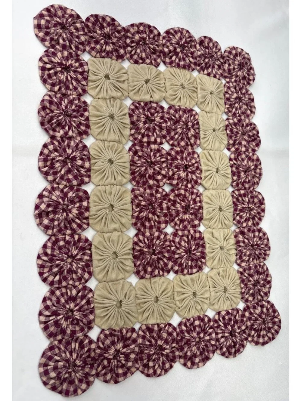 Handcrafted Burgundy Tan Yo-Yo Patterned Doily Tabletop Decor 14
